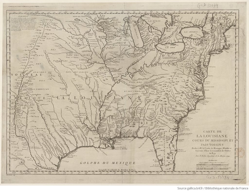 Carte officielle de l'Amérique française vers 1750 de Jacques-Nicolas Bellin